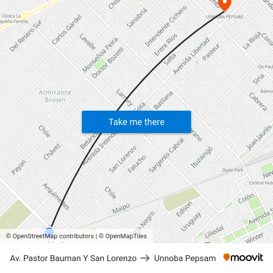 Av. Pastor Bauman Y San Lorenzo to Unnoba Pepsam map