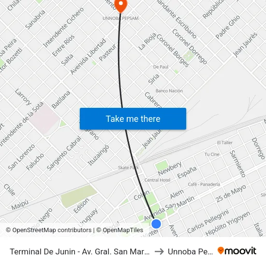 Terminal De Junin - Av. Gral. San Martin Y Belgrano to Unnoba Pepsam map