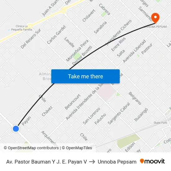 Av. Pastor Bauman Y J. E. Payan V to Unnoba Pepsam map