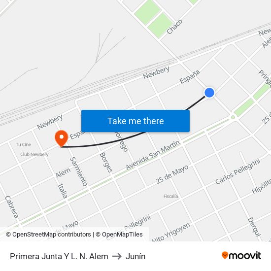 Primera Junta Y L. N. Alem to Junín map