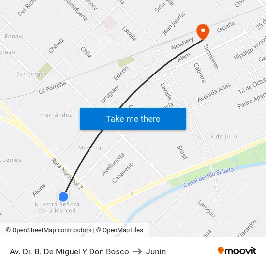 Av. Dr. B. De Miguel Y Don Bosco to Junín map