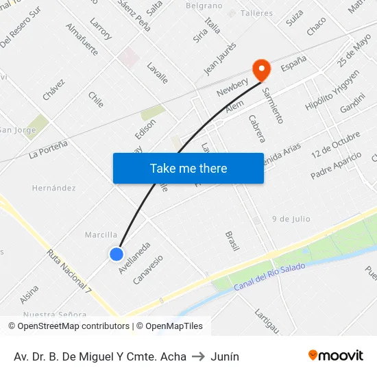 Av. Dr. B. De Miguel Y Cmte. Acha to Junín map