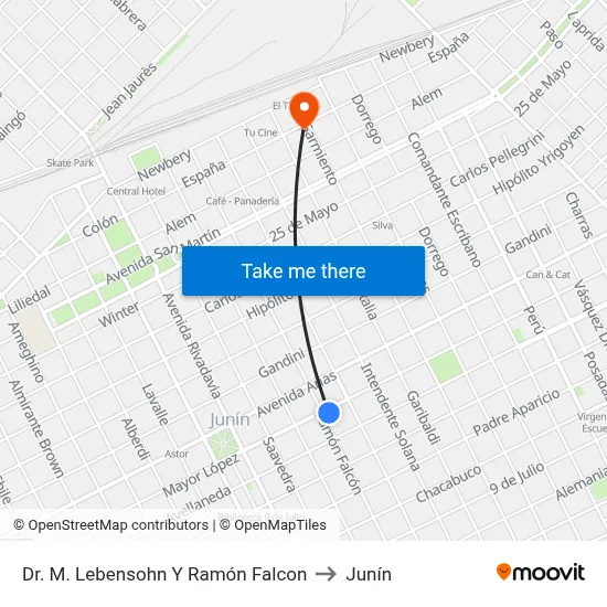 Dr. M. Lebensohn Y Ramón Falcon to Junín map