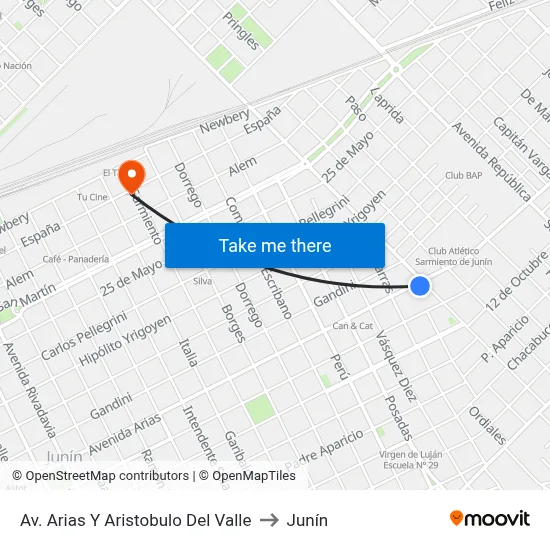 Av.  Arias Y Aristobulo Del Valle to Junín map