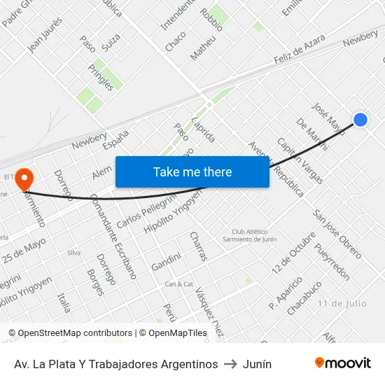 Av. La Plata Y Trabajadores Argentinos to Junín map