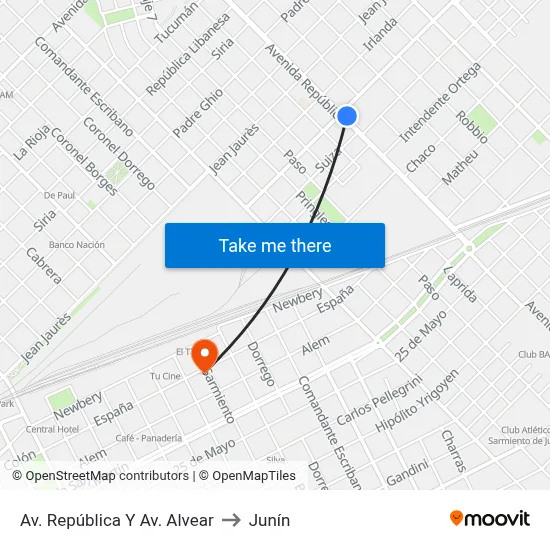 Av. República Y Av. Alvear to Junín map