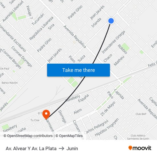 Av. Alvear Y Av. La Plata to Junín map