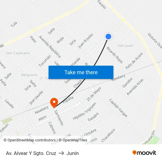 Av. Alvear Y Sgto. Cruz to Junín map
