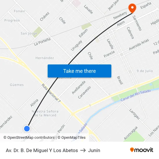 Av. Dr. B. De Miguel Y Los Abetos to Junín map