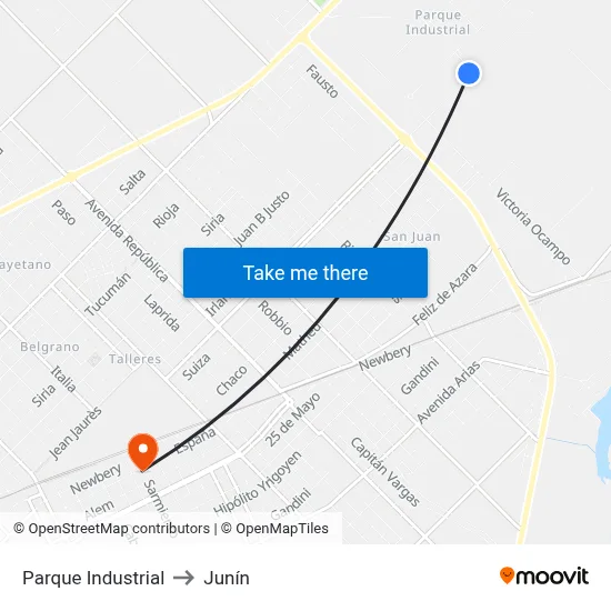 Parque Industrial to Junín map