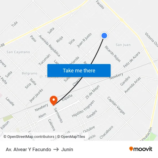 Av. Alvear Y Facundo to Junín map