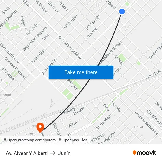 Av. Alvear Y Alberti to Junín map