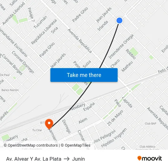 Av. Alvear Y Av. La Plata to Junín map