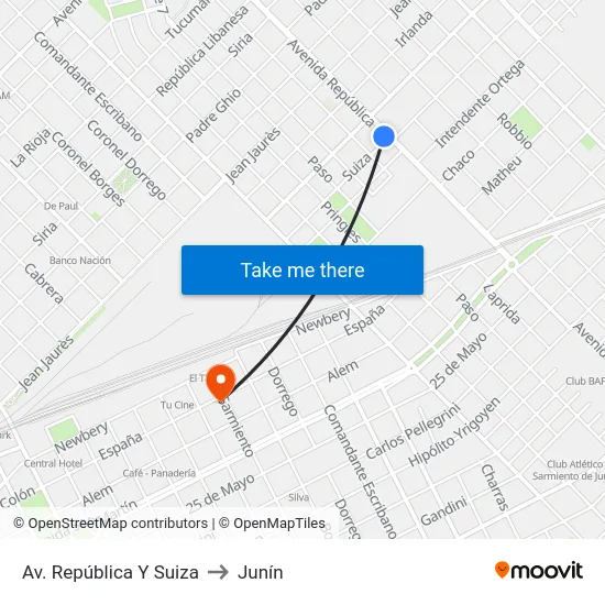 Av. República Y Suiza to Junín map