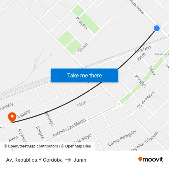 Av. República Y Córdoba to Junín map
