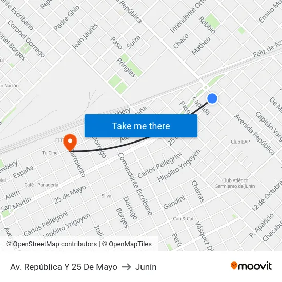 Av. República Y 25 De Mayo to Junín map