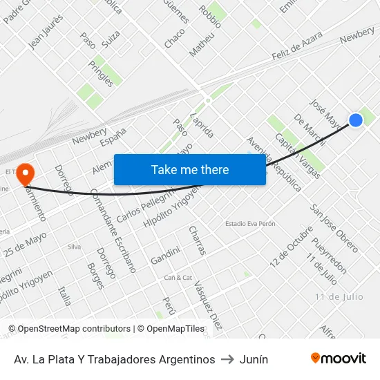 Av. La Plata Y Trabajadores Argentinos to Junín map