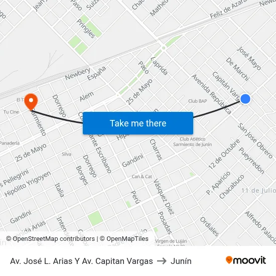 Av. José L. Arias Y Av. Capitan Vargas to Junín map