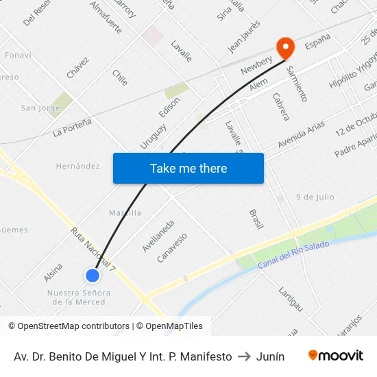 Av. Dr. Benito De Miguel Y Int. P. Manifesto to Junín map