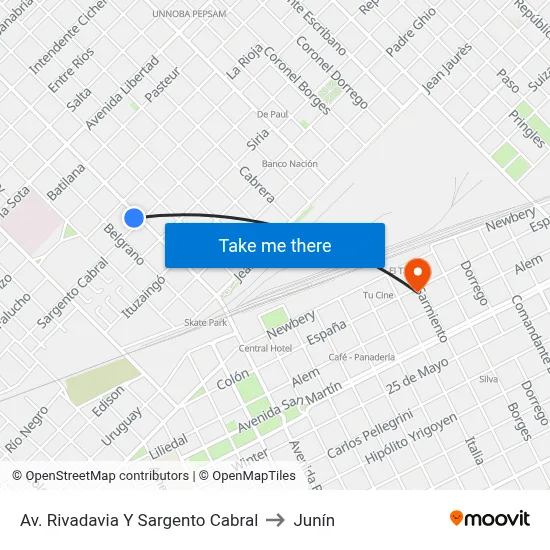 Av. Rivadavia Y Sargento Cabral to Junín map