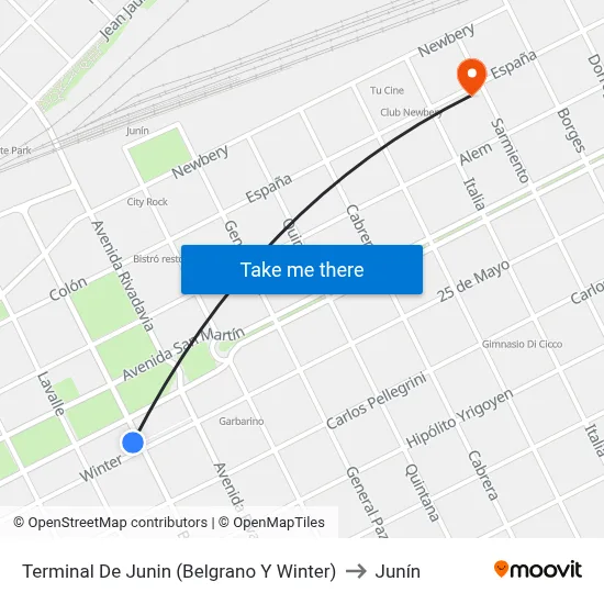 Terminal De Junin (Belgrano Y Winter) to Junín map