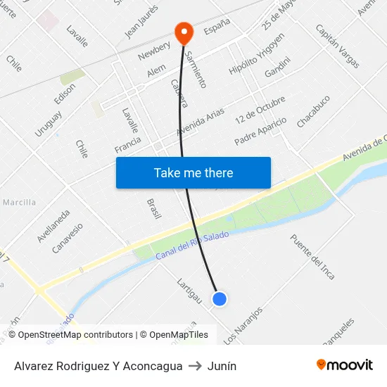 Alvarez Rodriguez Y Aconcagua to Junín map