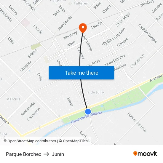 Parque Borchex to Junín map