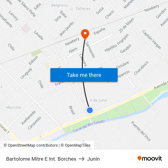 Bartolome Mitre E Int. Borchex to Junín map