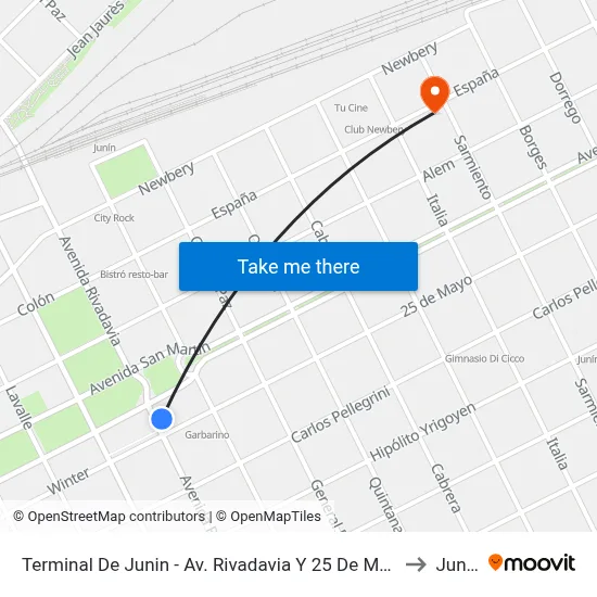 Terminal De Junin - Av. Rivadavia Y 25 De Mayo to Junín map
