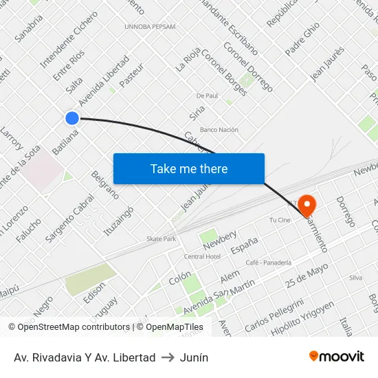 Av. Rivadavia Y Av. Libertad to Junín map