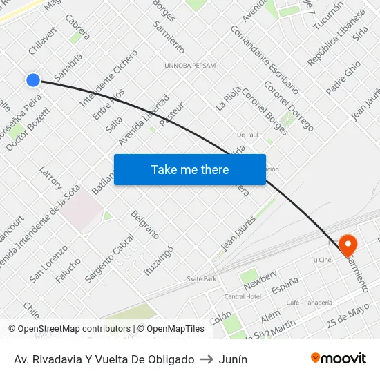 Av. Rivadavia Y Vuelta De Obligado to Junín map