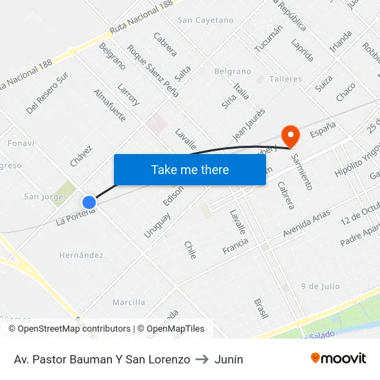 Av. Pastor Bauman Y San Lorenzo to Junín map