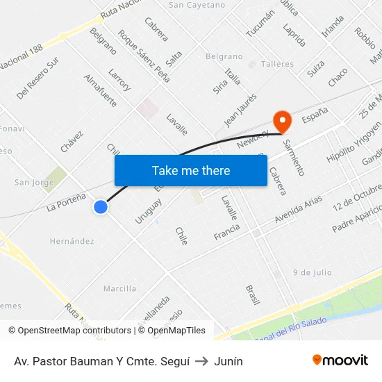 Av. Pastor Bauman Y Cmte. Seguí to Junín map