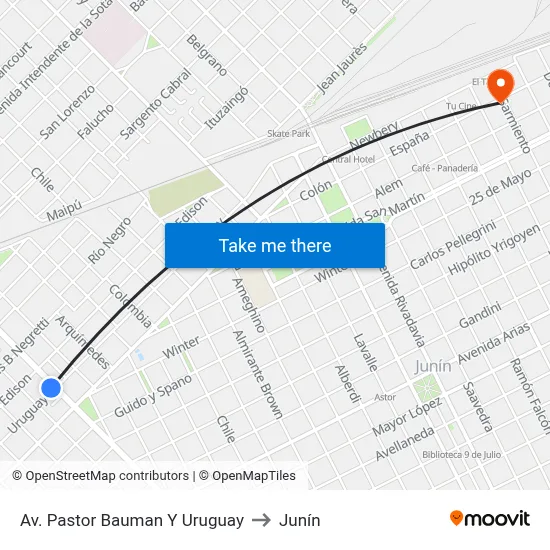 Av. Pastor Bauman Y Uruguay to Junín map