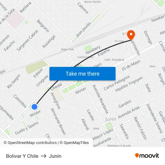 Bolivar Y Chile to Junín map