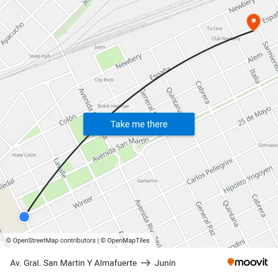 Av. Gral. San Martin Y Almafuerte to Junín map