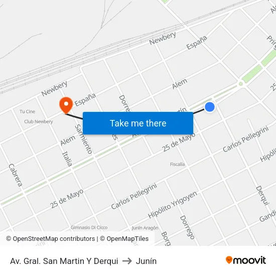 Av. Gral. San Martin Y Derqui to Junín map