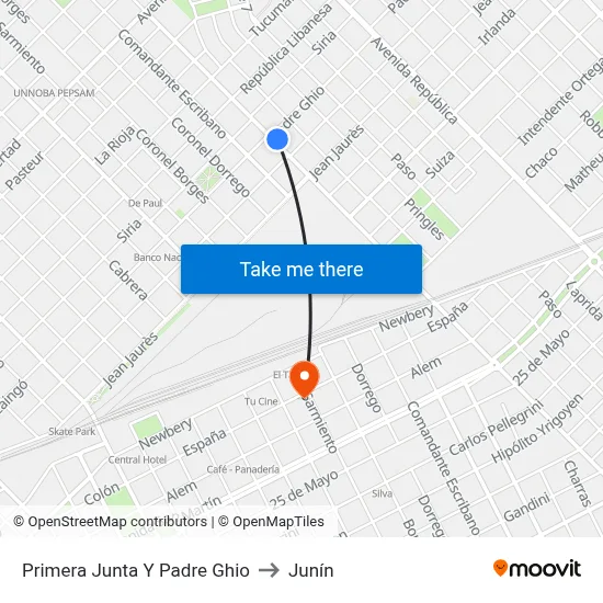 Primera Junta Y Padre Ghio to Junín map