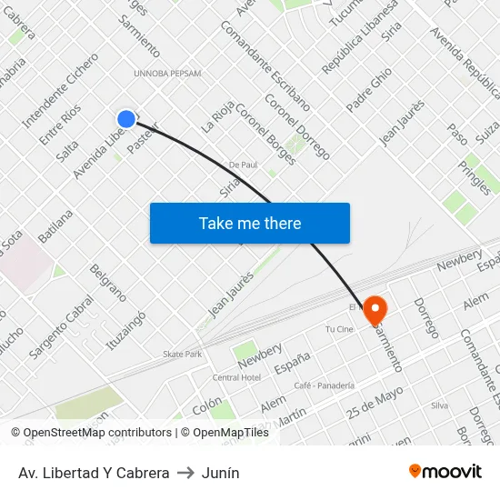 Av. Libertad Y Cabrera to Junín map