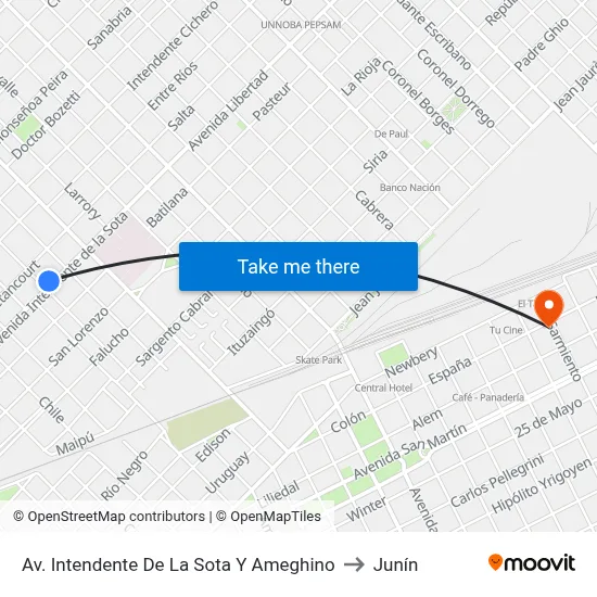 Av. Intendente De La Sota Y Ameghino to Junín map