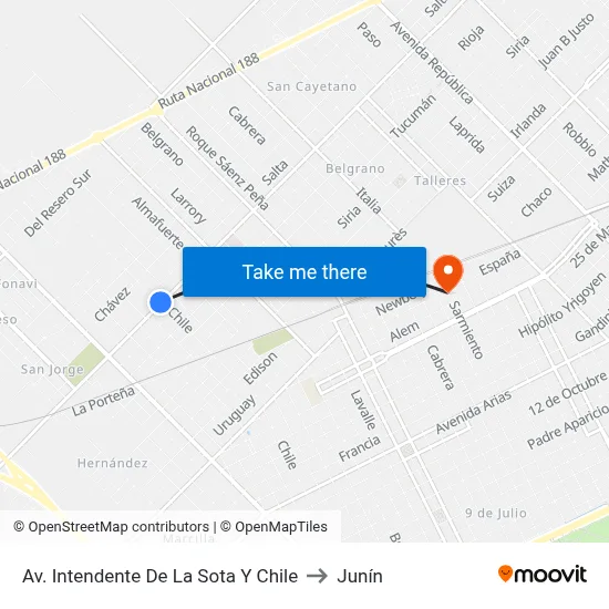 Av. Intendente De La Sota Y Chile to Junín map