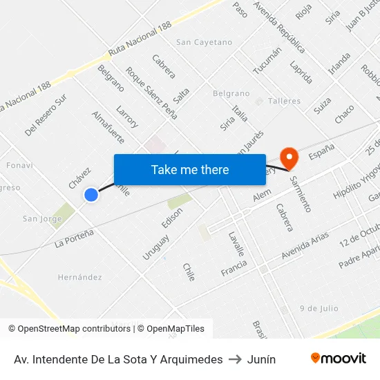 Av. Intendente De La Sota Y Arquimedes to Junín map
