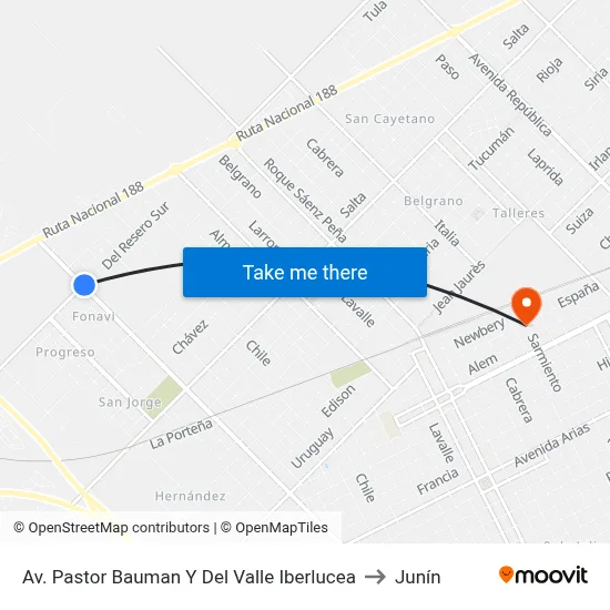 Av. Pastor Bauman Y Del Valle Iberlucea to Junín map