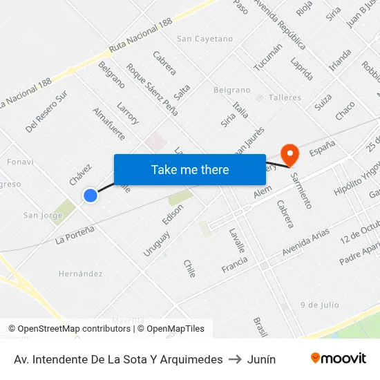 Av. Intendente De La Sota Y Arquimedes to Junín map