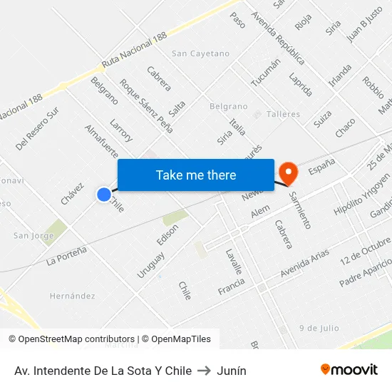 Av. Intendente De La Sota Y Chile to Junín map