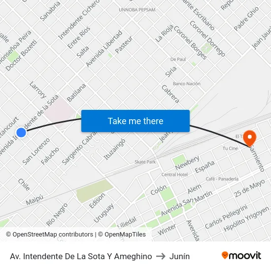 Av. Intendente De La Sota Y Ameghino to Junín map