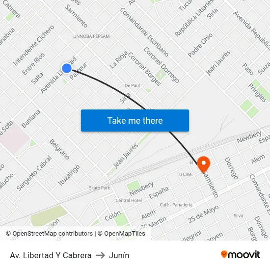 Av. Libertad Y Cabrera to Junín map