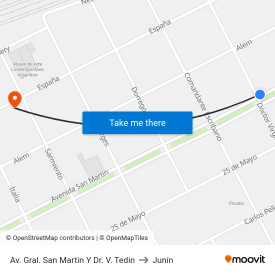 Av. Gral. San Martin Y Dr. V. Tedin to Junín map