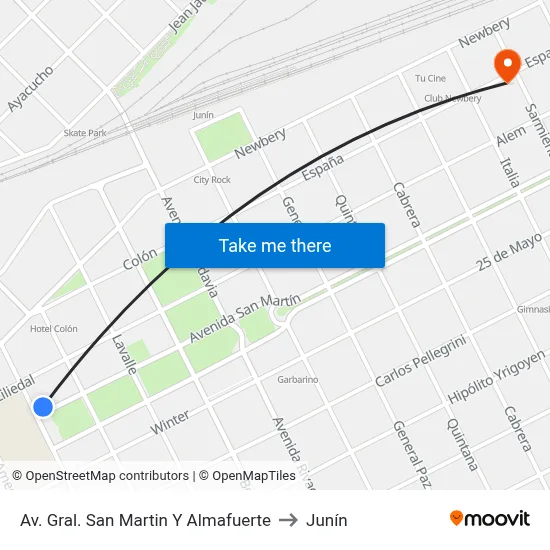 Av. Gral. San Martin Y Almafuerte to Junín map
