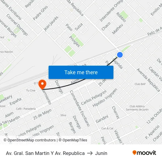 Av. Gral. San Martin Y Av. Republica to Junín map